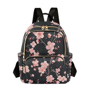 Japanese Style Pink Cherry Blossoms Small Backpack Purse Travel :3